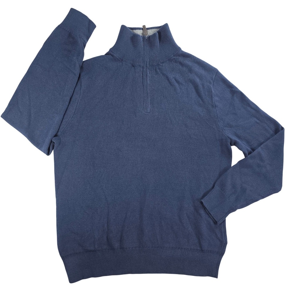 J.Crew Men Large Navy Blue 100% Cotton Quarter-Zip Sweater BF091‎ Mock Neck